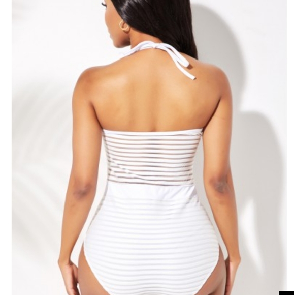 HALTER LADDER CUTOUT WHITE ONE PIECE SWIMWEAR - Picture 2 of 5